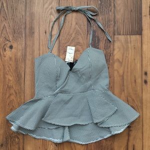 Black And White Checkered Gingham Halter Top